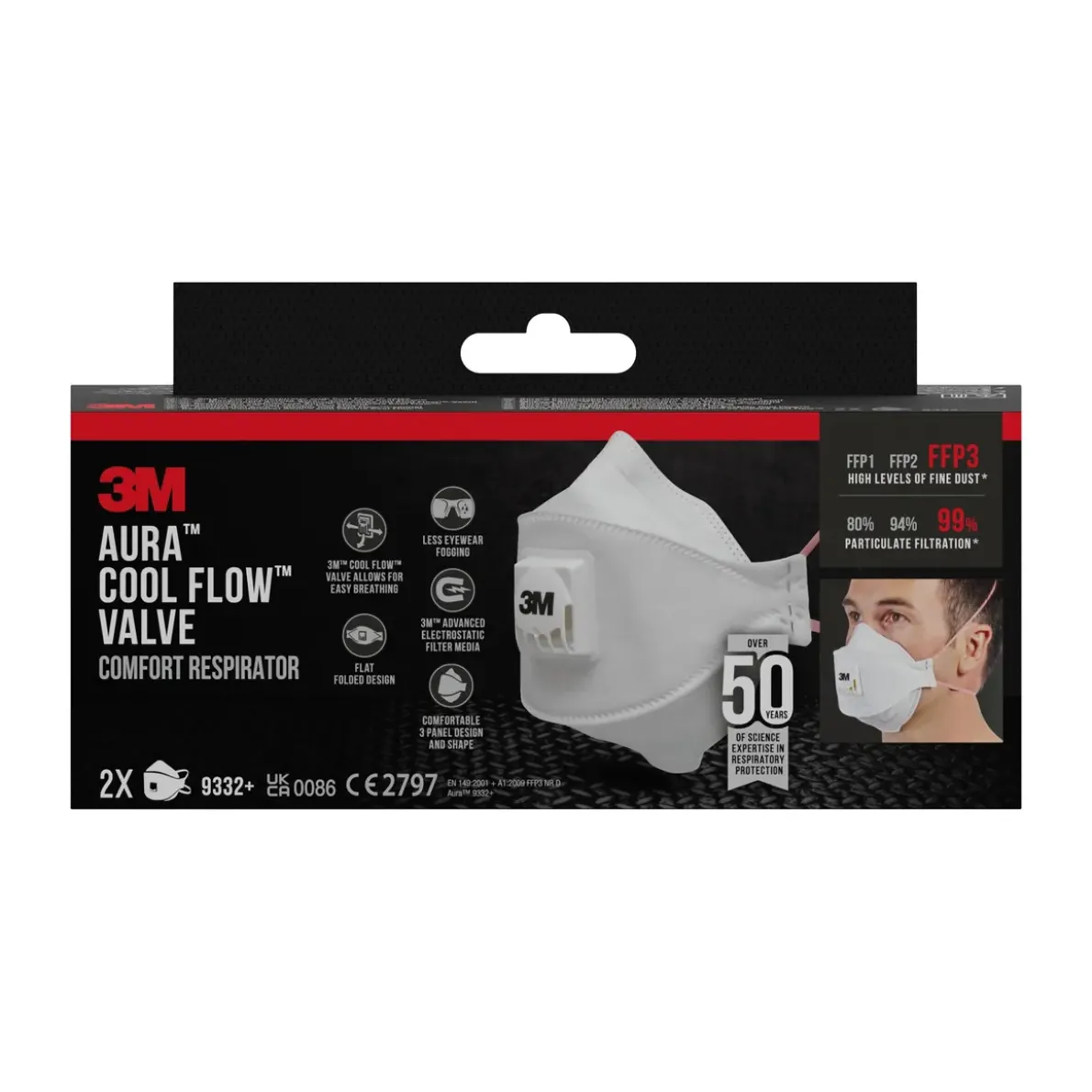 ANDNINGSSKYDD 9332+AURA FFP3 MED VENTIL 2ST