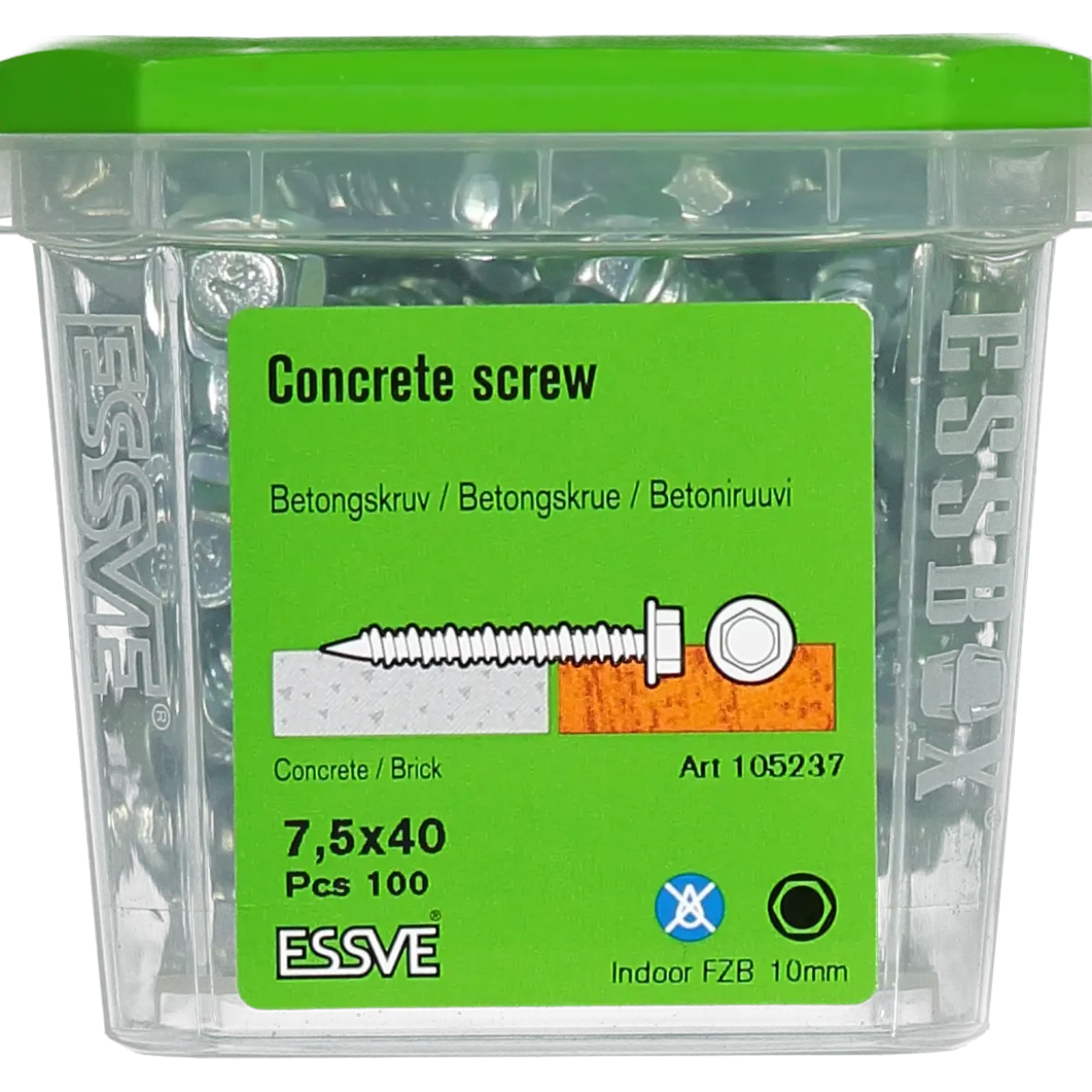 BETONGSKRUV ECS-HF HEX FLÄNS FZB 7,5(6)X40 10MM 100ST