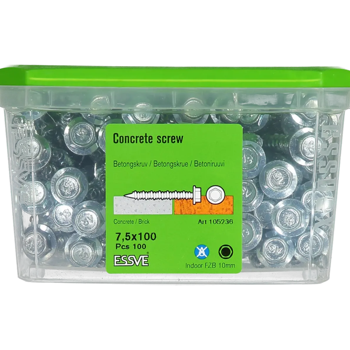 BETONGSKRUV ECS-HF HEX FLÄNS FZB 7,5(6)X100 10MM 100ST