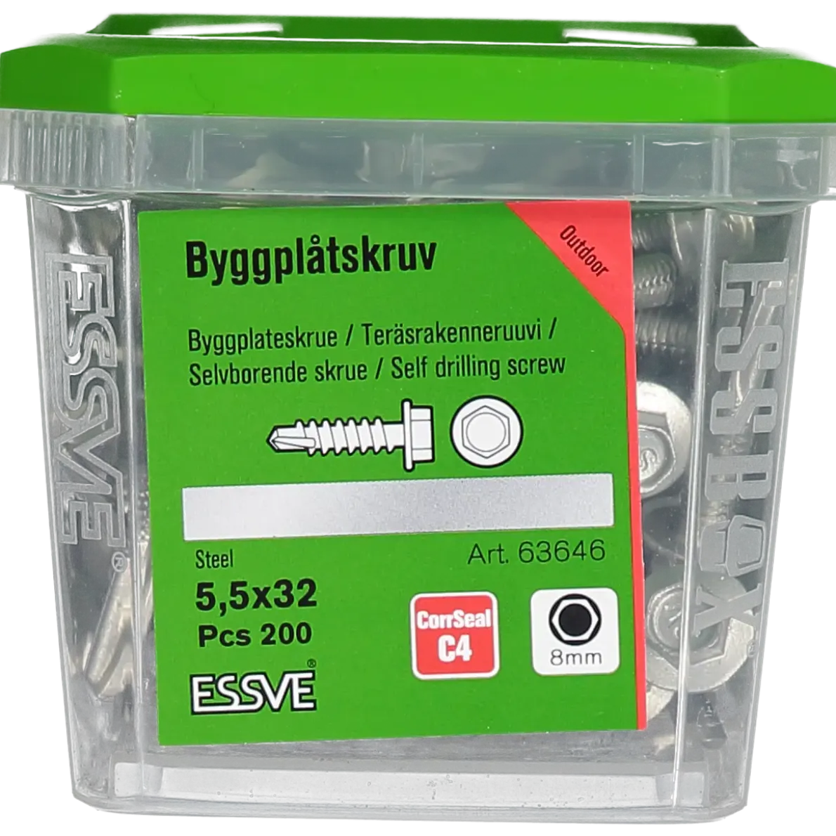 BYGGPLÅTSKRUV CORRSEAL BORRSP SEXKANTSHUVUD FLÄNS 5,5X32 200