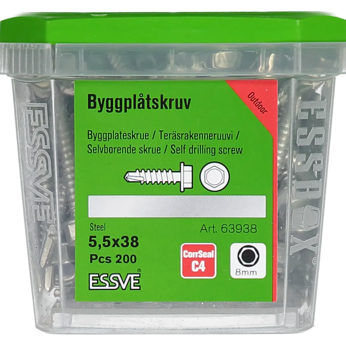 BYGGPLÅTSKRUV CORRSEAL BORRSP SEXKANTSHUVUD 5,5X38 200ST