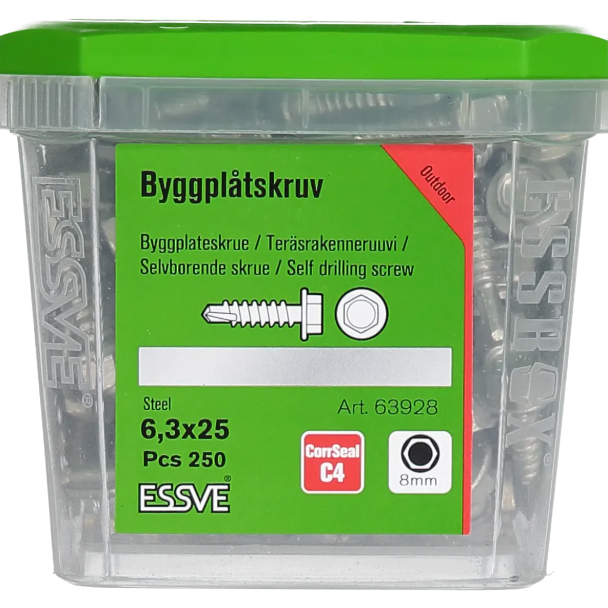 BYGGPLÅTSKRUV CORRSEAL BORRSP SEXKANTSHUVUD 6,3X25 250ST