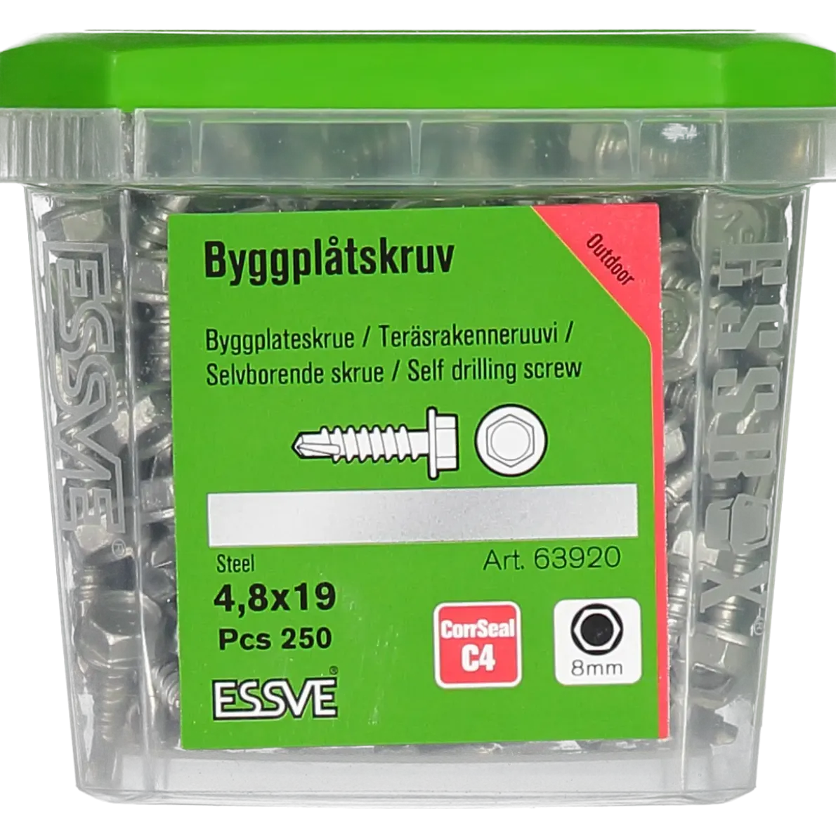 BYGGPLÅTSKRUV CORRSEAL BORRSP SEXKANTSHUVUD 4,8X19 250ST