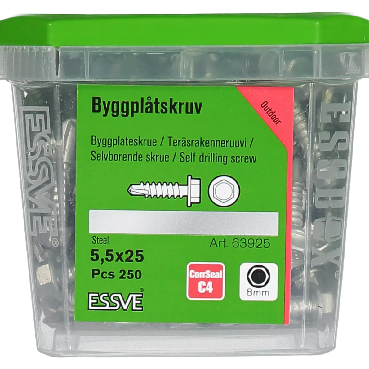 BYGGPLÅTSKRUV CORRSEAL BORRSP SEXKANTSHUVUD 5,5X25 250ST