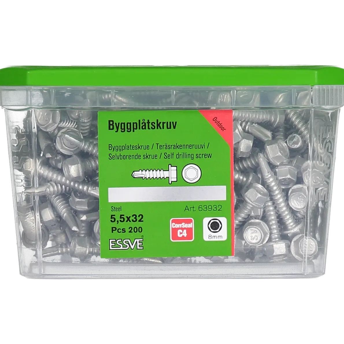 BYGGPLÅTSKRUV CORRSEAL BORRSP SEXKANTSHUVUD 5,5X32 200ST