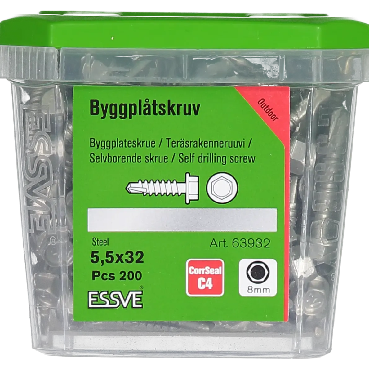 BYGGPLÅTSKRUV CORRSEAL BORRSP SEXKANTSHUVUD 5,5X32 200ST