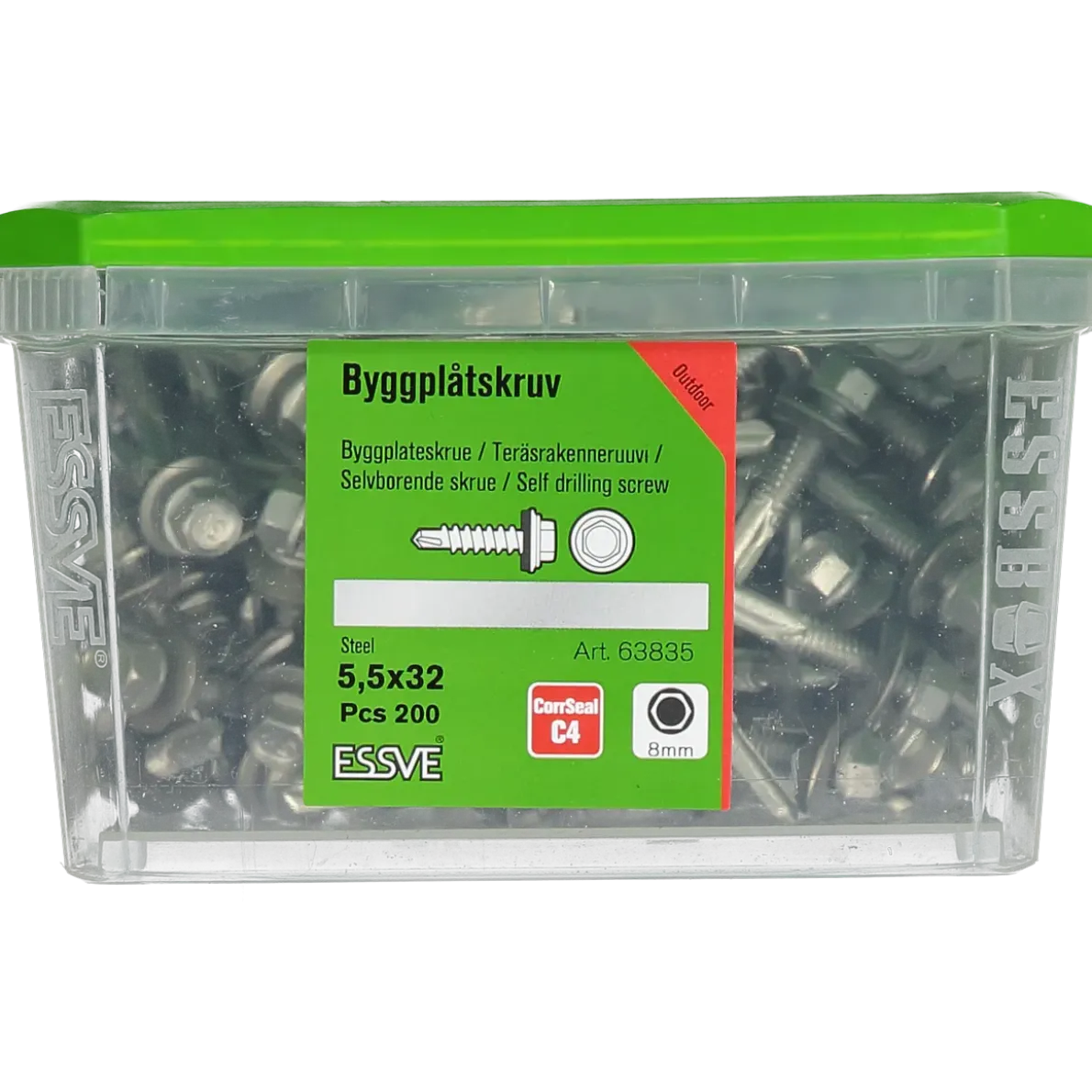 BYGGPLÅTSKRUV CORRSEAL BORRSP SEXKANTS A2 BRICKA 5,5X32 200