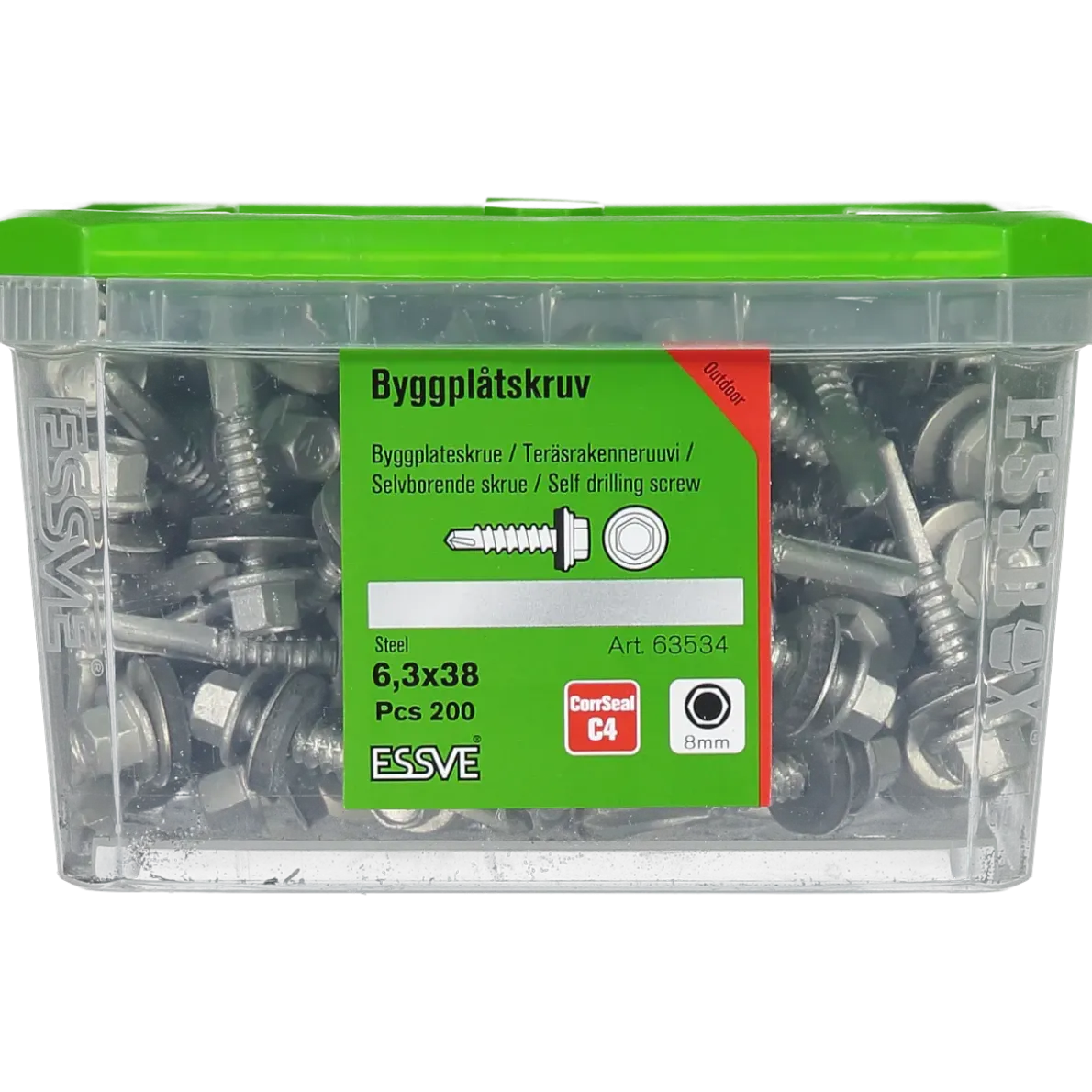 BYGGPLÅTSKRUV CORRSEAL BORRSP SEXKANTS RFR BRI 6,3X38 200
