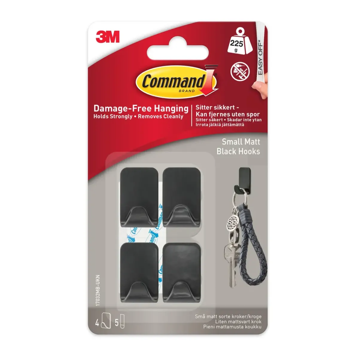 Command™ Små mattsvarta krokar, 17032MB-UKN, 4 krokar, 5 strips