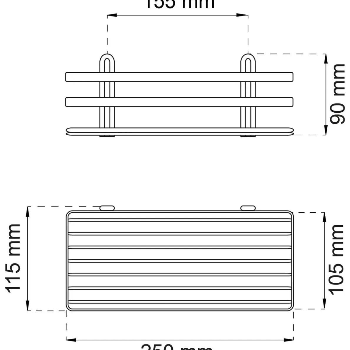 DUSCHKORG LUNARIA 1-PLAN SVART 90X250MM