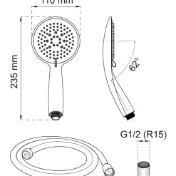 DUSCHPAKET DAHLIA 3-SPRAY KROM D110MM/SLANG 150CM
