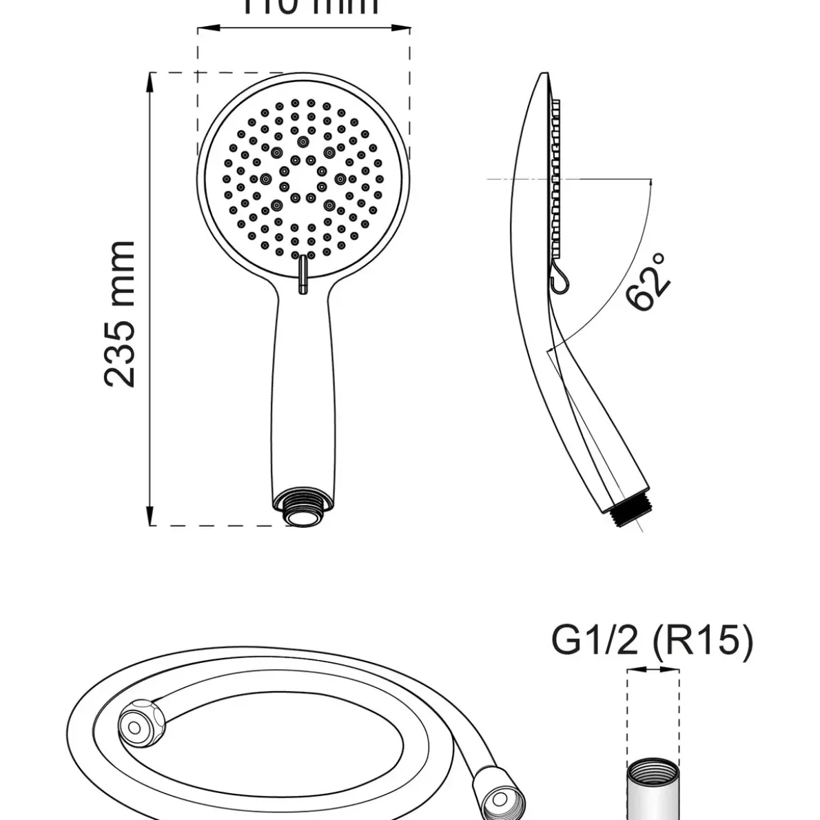 DUSCHPAKET DAISY 1-SPRAY VIT D85MM/SLANG 150CM