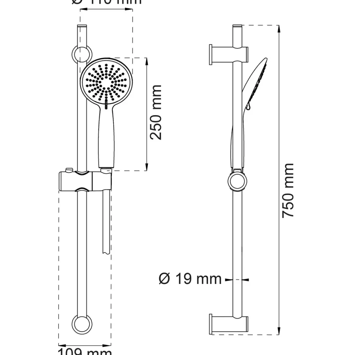 DUSCHSET DAHLIA 3-SPRAY KROM D110MM/SLANG 150-200CM