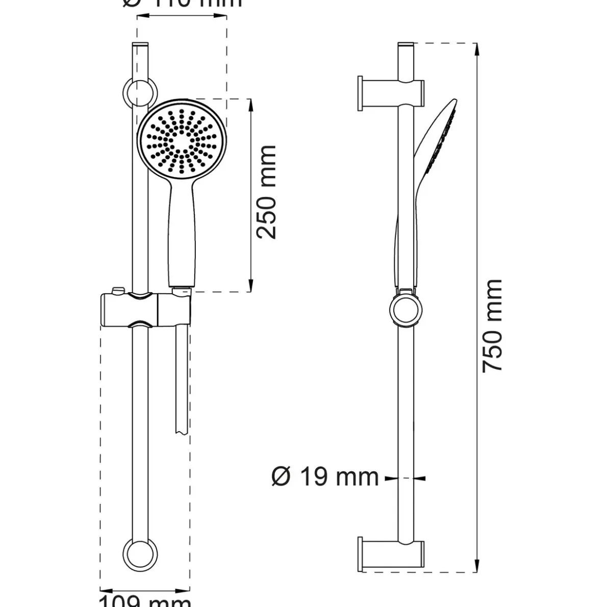 DUSCHSET DAHLIA 3-SPRAY SVART D110MM/SLANG 150-200CM