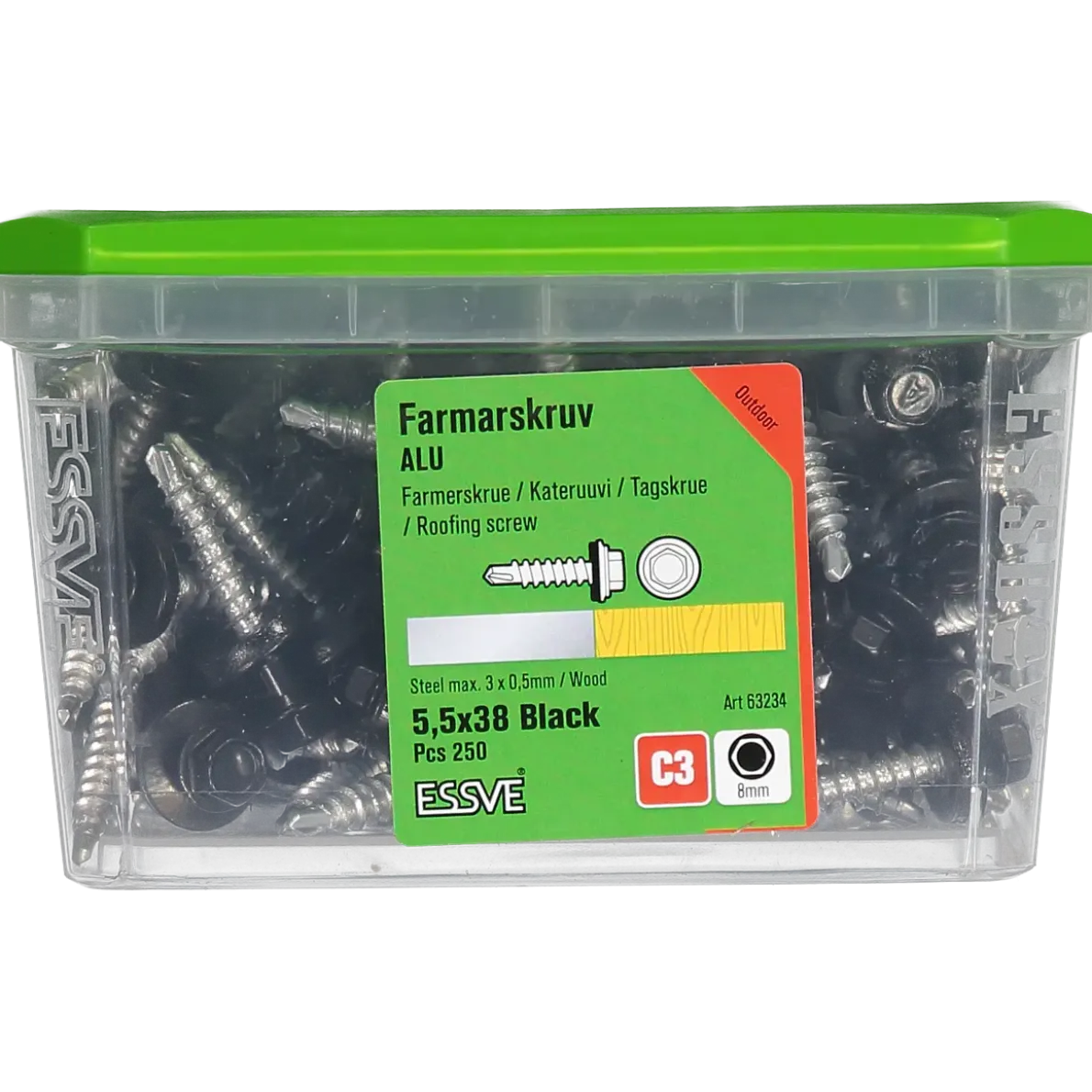 FARMARSKRUV BORRSPETS SEXKANTS ALUMINIUM SVART 5,5X35 250