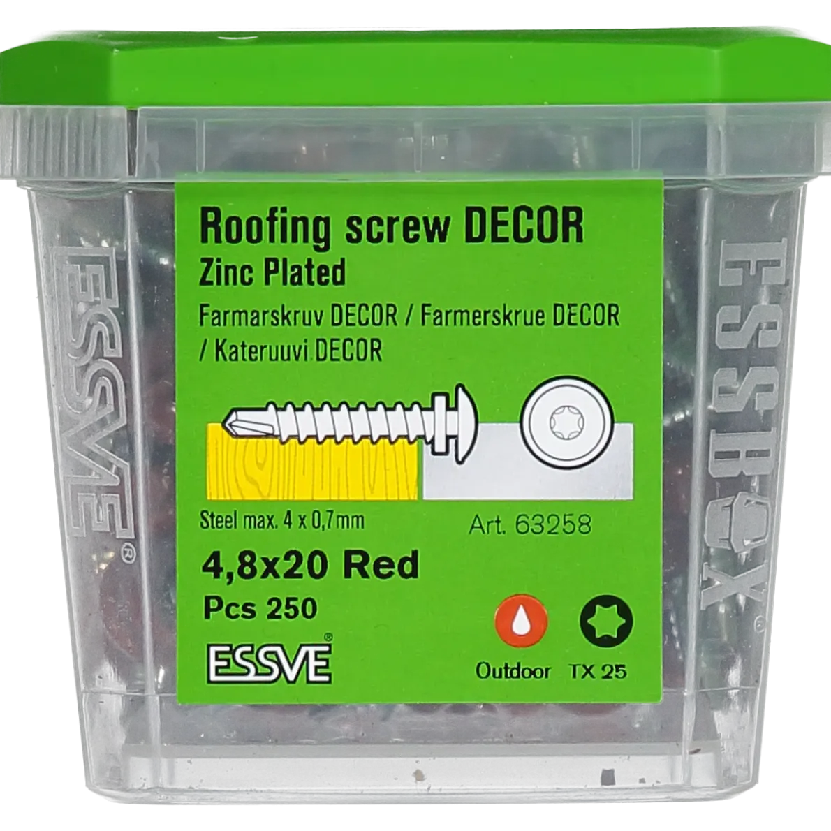 FARMARSKRUV DECOR BS RÖD RAL 3009 TX25 FZB 4,8X20 250ST