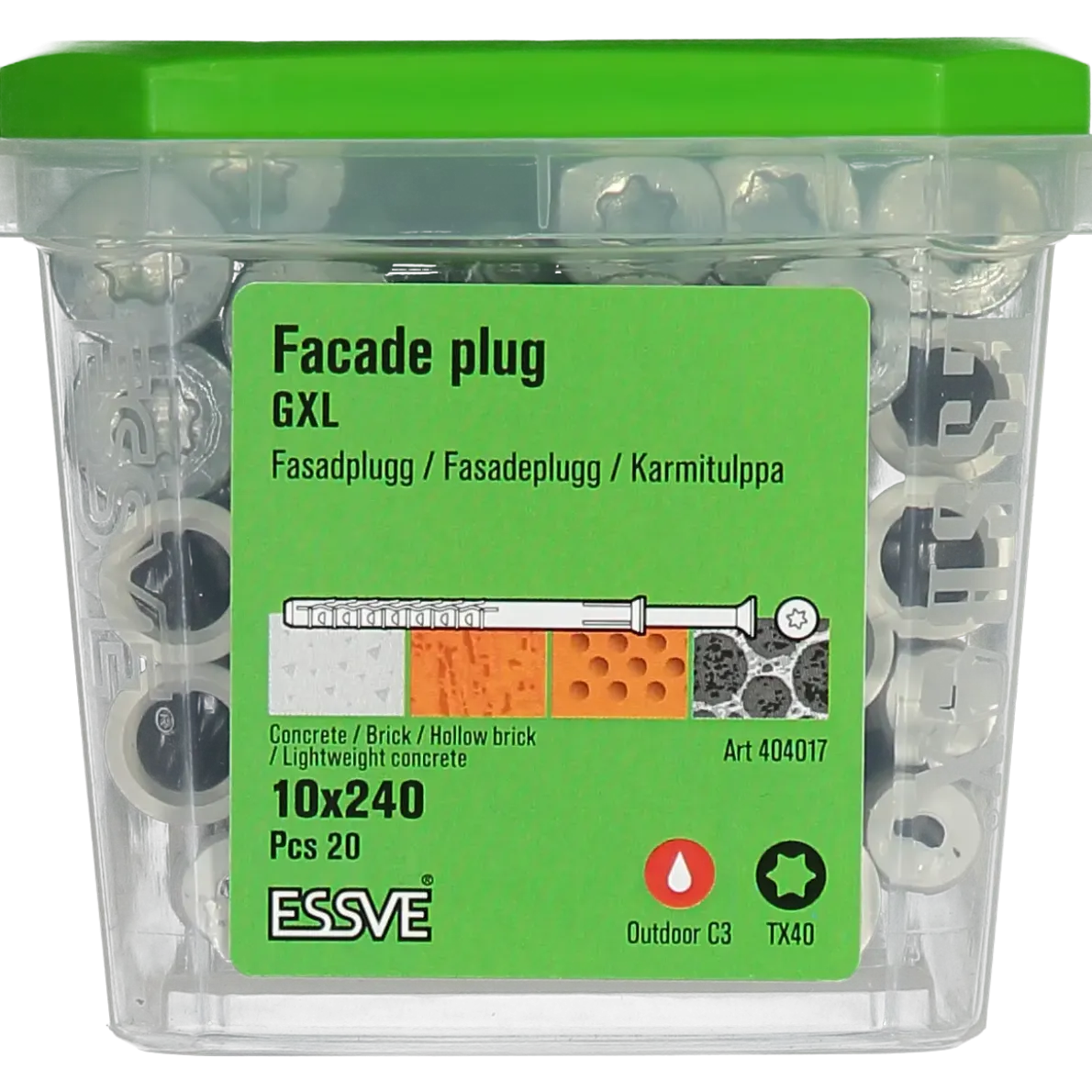 FASADPLUGG GXL FÖRSÄNKT HUVUD FZV TX40 10X240 20ST