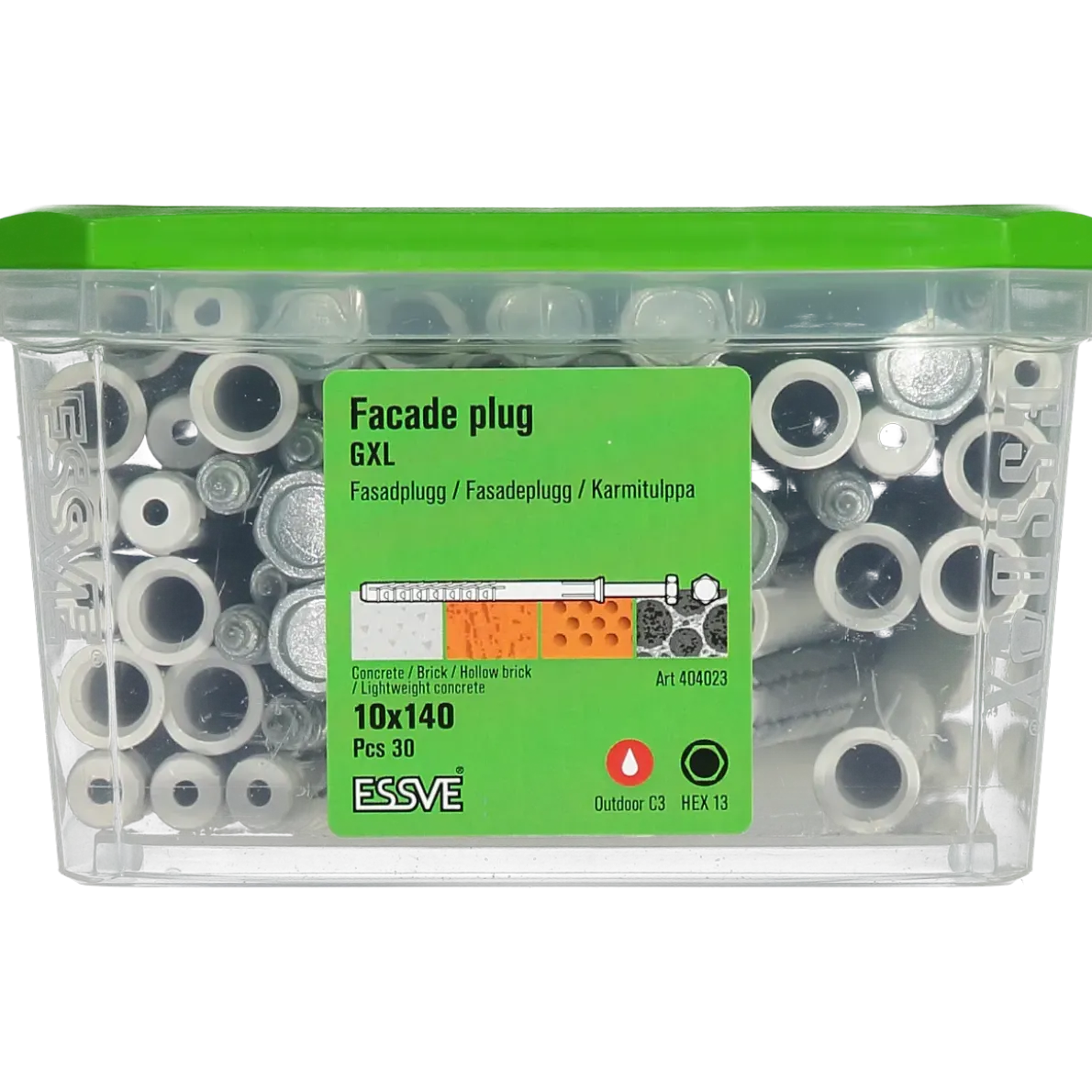 FASADPLUGG GXL HEX HUVUD FZV 10X140 30ST