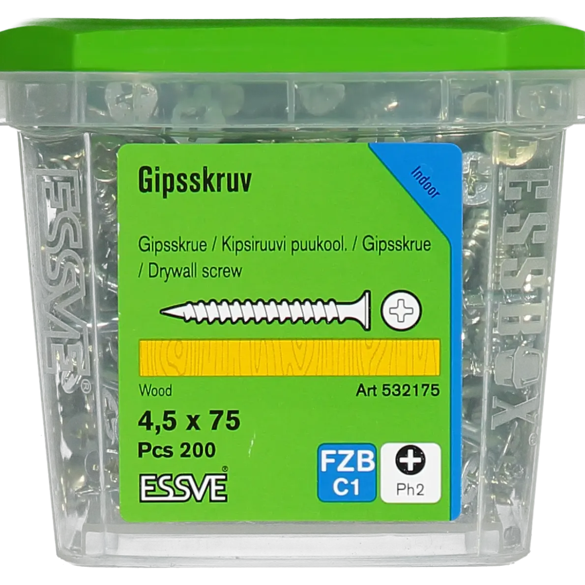 GIPSSKRUV FÖR TRÄREGEL PH2 FZB 4,5X75 200ST