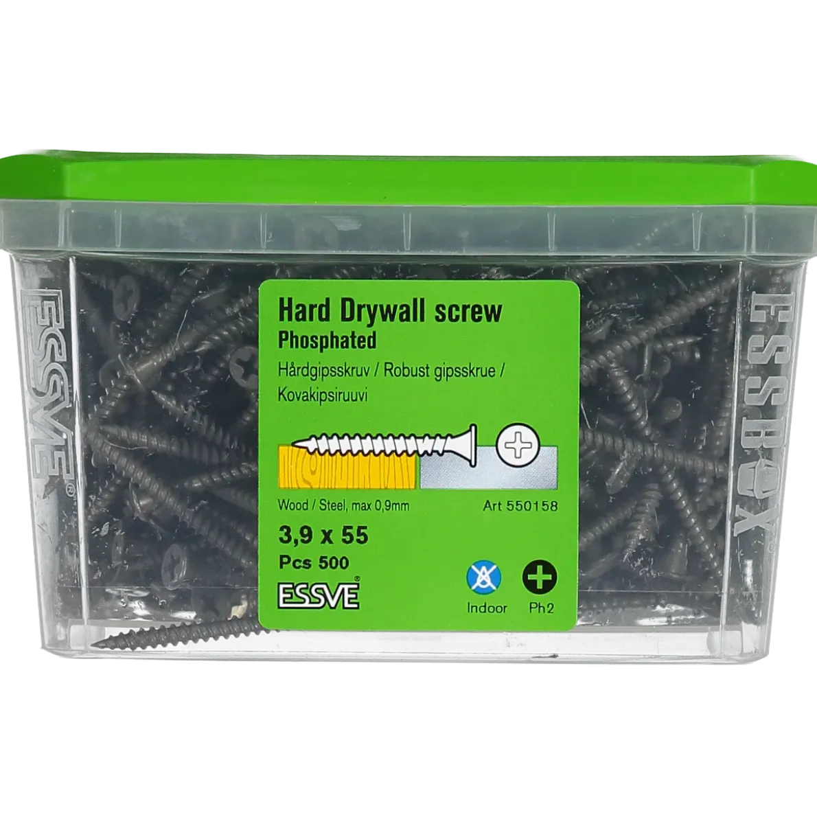 HÅRDGIPSSKRUV F TRÄ/STÅLREGEL PH2 FOSFATERAD 3,9X55 500ST