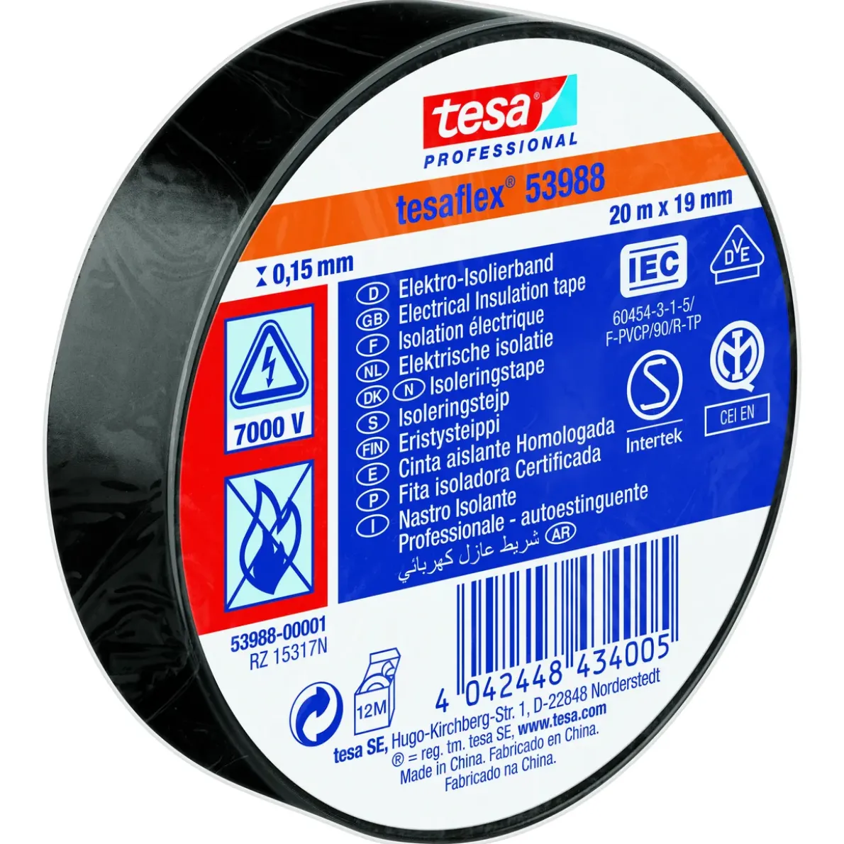ISOLERINGSTEJP 53988SVART 19MM 20M