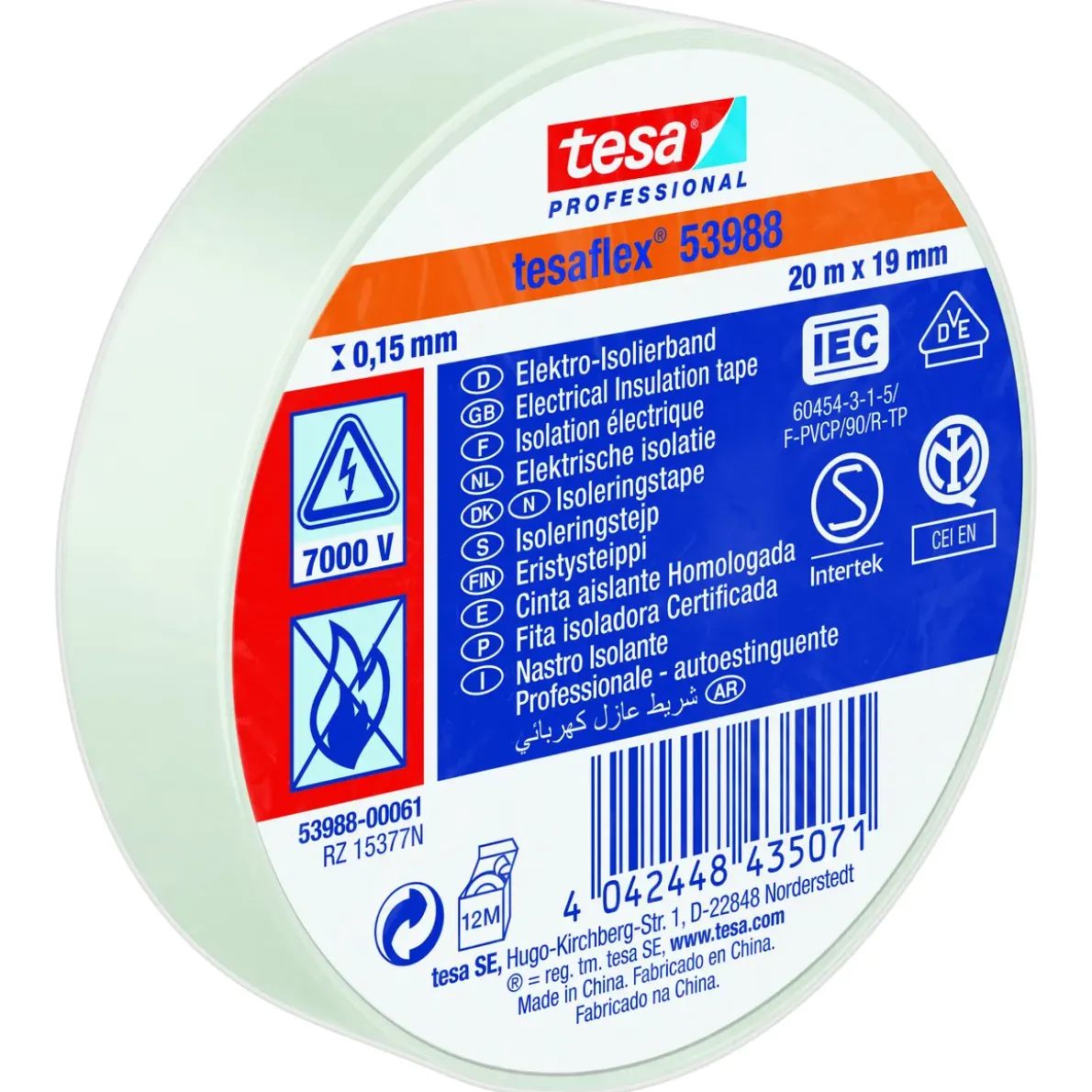 ISOLERINGSTEJP 53988VIT 19MM 20M
