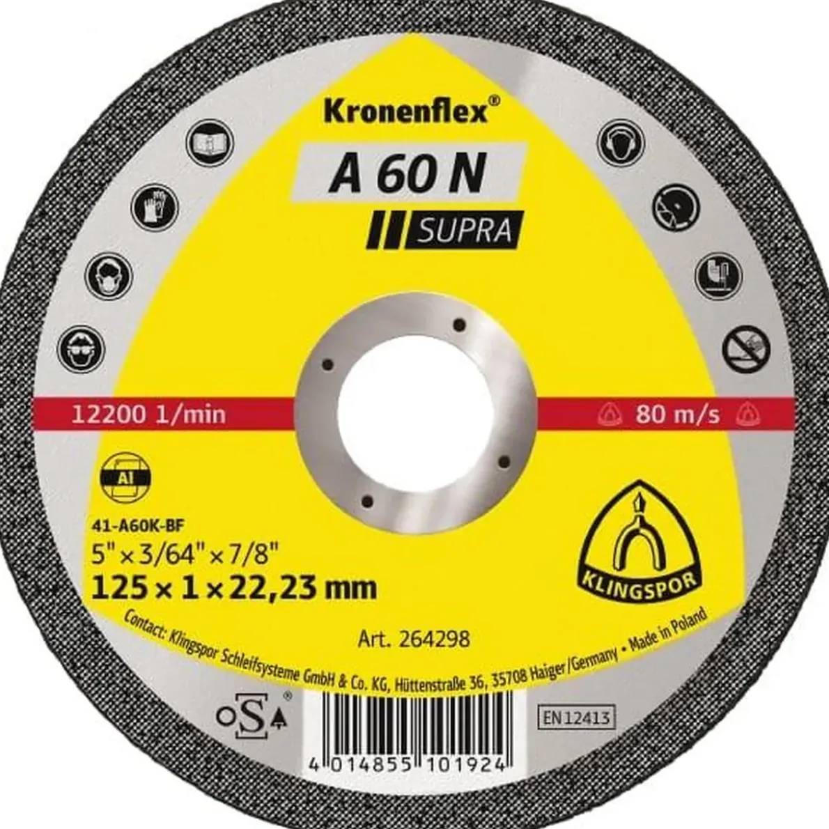 KAPSKIVA A60N SUPRA RAKT NAV 125X1X22,23MM