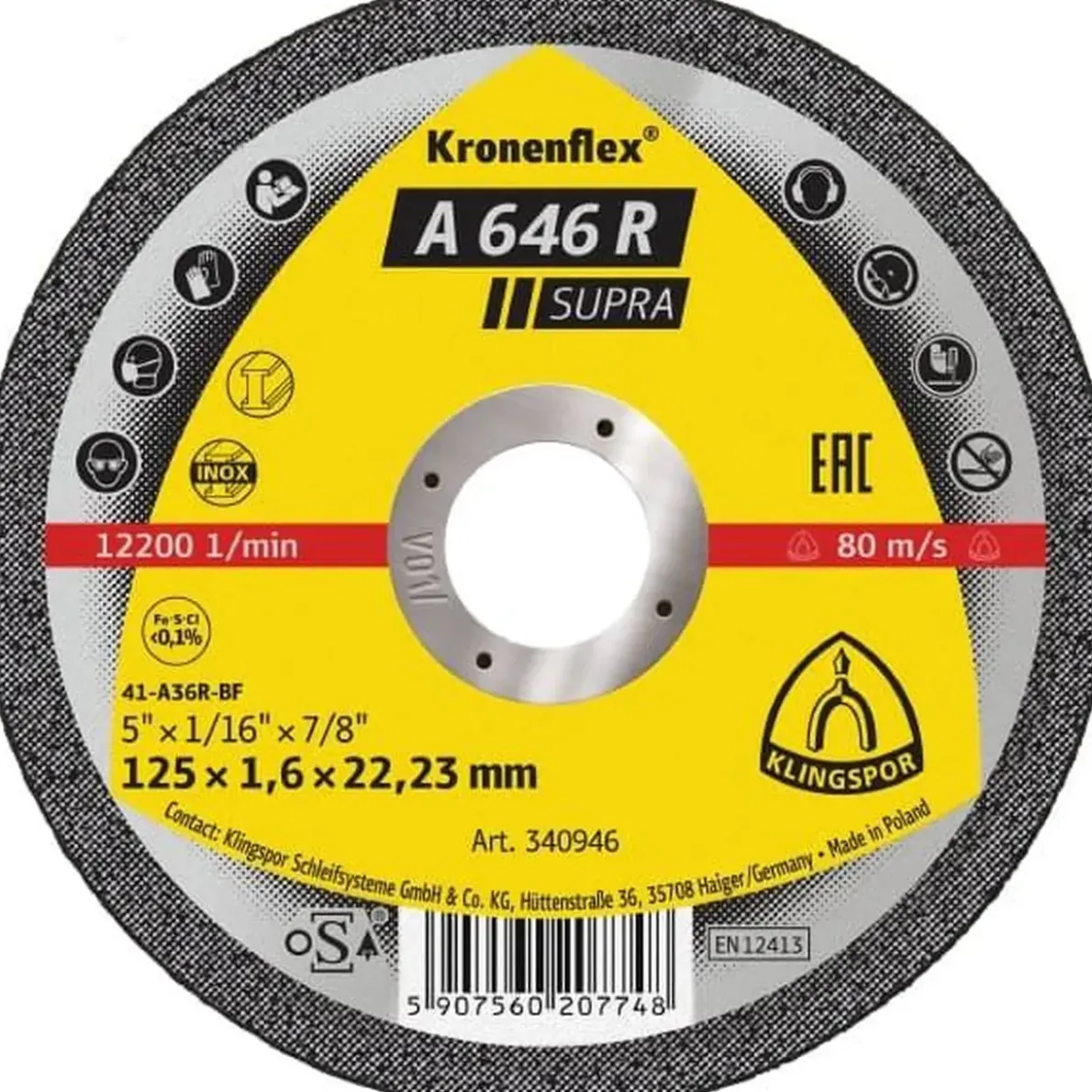KAPSKIVA A646R SUPRA RAKT NAV 180X1,6X22,23MM