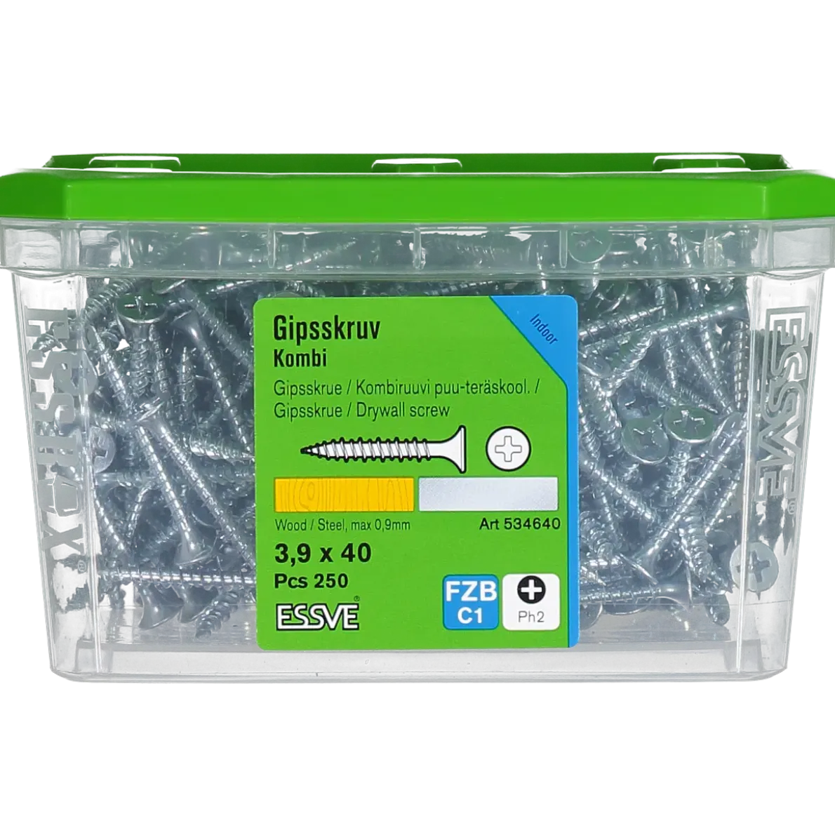 KOMBISKRUV FÖR TRÄ/STÅLREGEL PH2 FÖRZINKAD 3,9X40 250ST