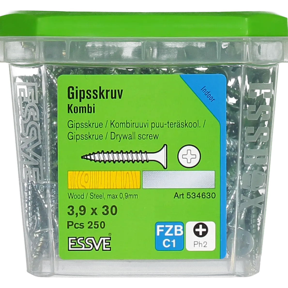 KOMBISKRUV FÖR TRÄ/STÅLREGEL PH2 FÖRZINKAD 3,9X30 250ST