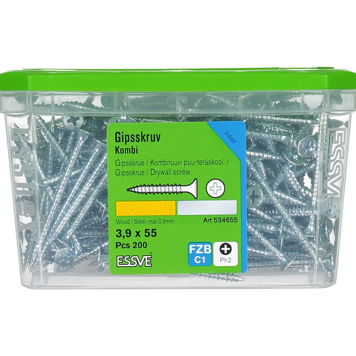 KOMBISKRUV FÖR TRÄ/STÅLREGEL PH2 FÖRZINKAD 3,9X55 200ST