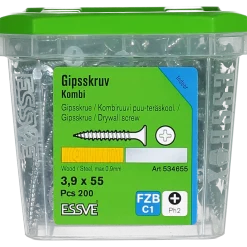 KOMBISKRUV FÖR TRÄ/STÅLREGEL PH2 FÖRZINKAD 3,9X55 200ST