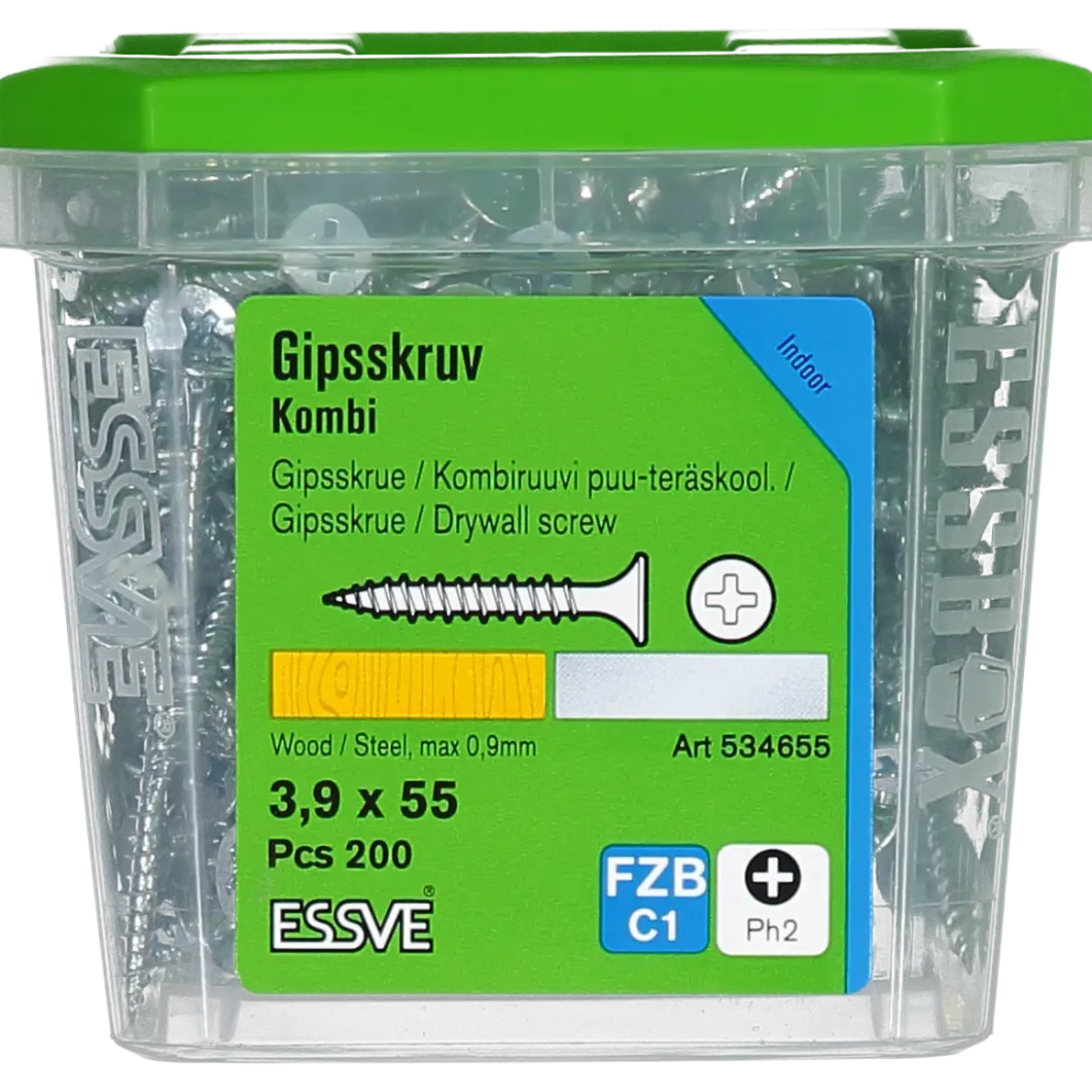 KOMBISKRUV FÖR TRÄ/STÅLREGEL PH2 FÖRZINKAD 3,9X55 200ST