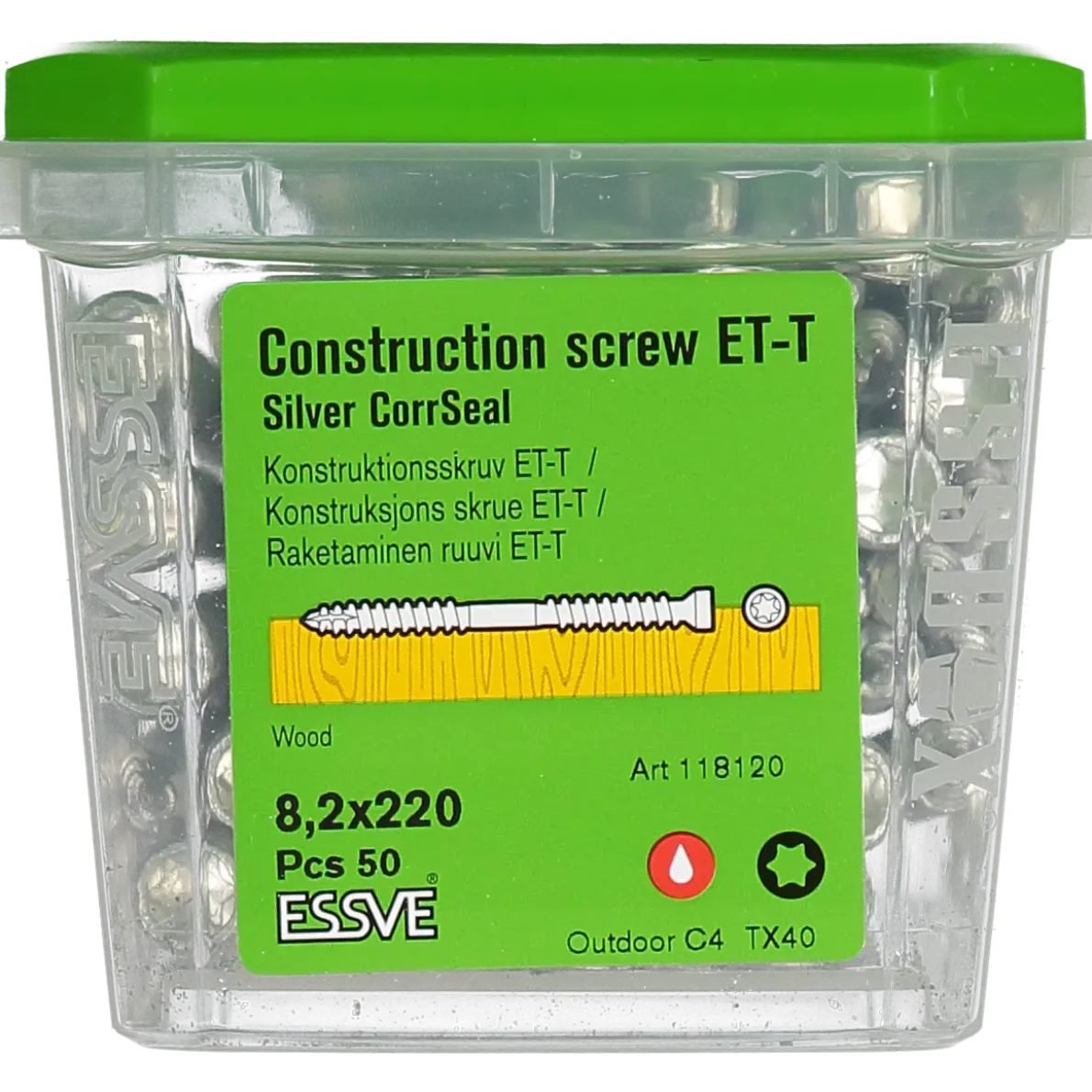 KONSTRUKTIONSSKRUV ET-T TX40 CYL CORRSEAL 8,2X220 50ST