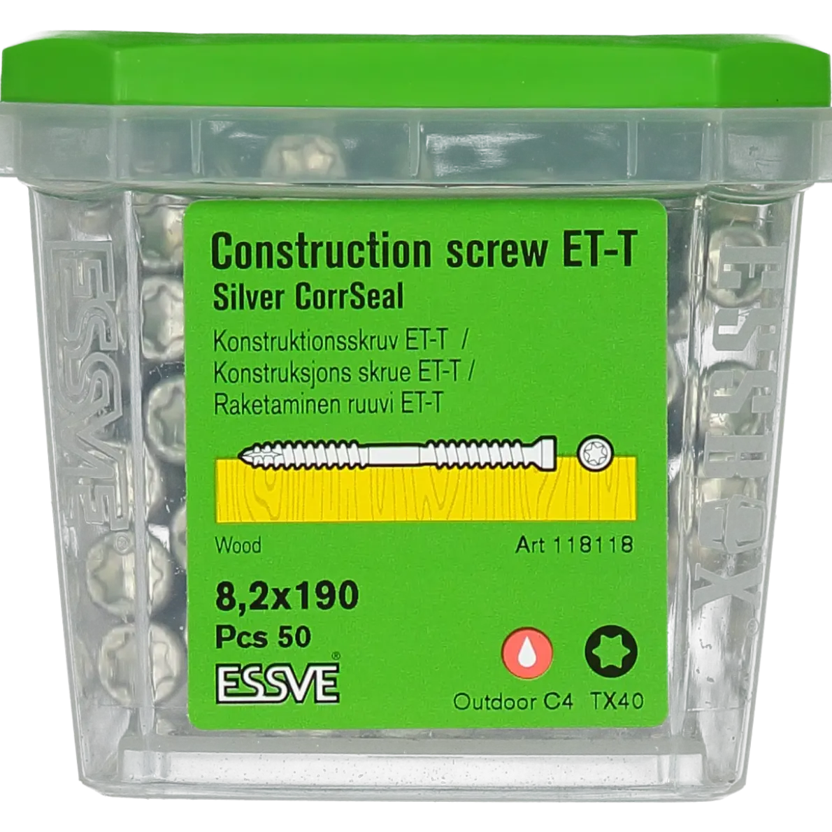 KONSTRUKTIONSSKRUV ET-T TX40 CYL CORRSEAL 8,2X190 50ST