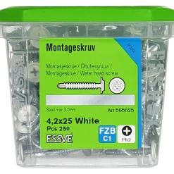 MONTAGESKRUV MED BORRSPETS PH2 VITLACKERAD 4,2X25 250ST