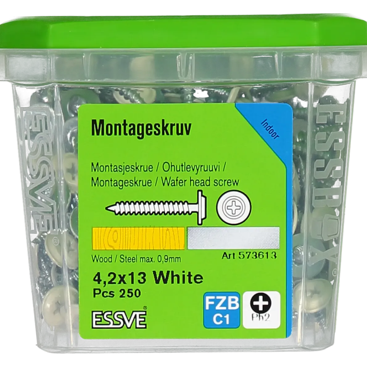 MONTAGESKRUV MED VASS SPETS PH2 VITLACKERAD 4,2X13 250ST