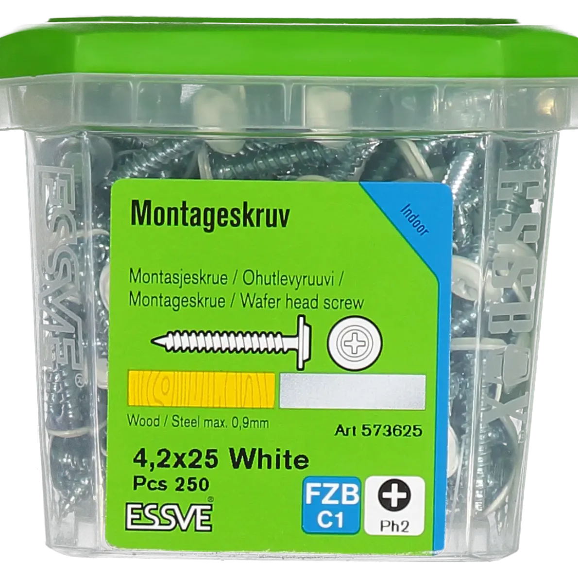 MONTAGESKRUV MED VASS SPETS PH2 VITLACKERAD 4,2X25 250ST
