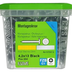 MONTAGESKRUV MED VASS SPETS PH2 SVARTLACKERAD 4,2X13 250ST
