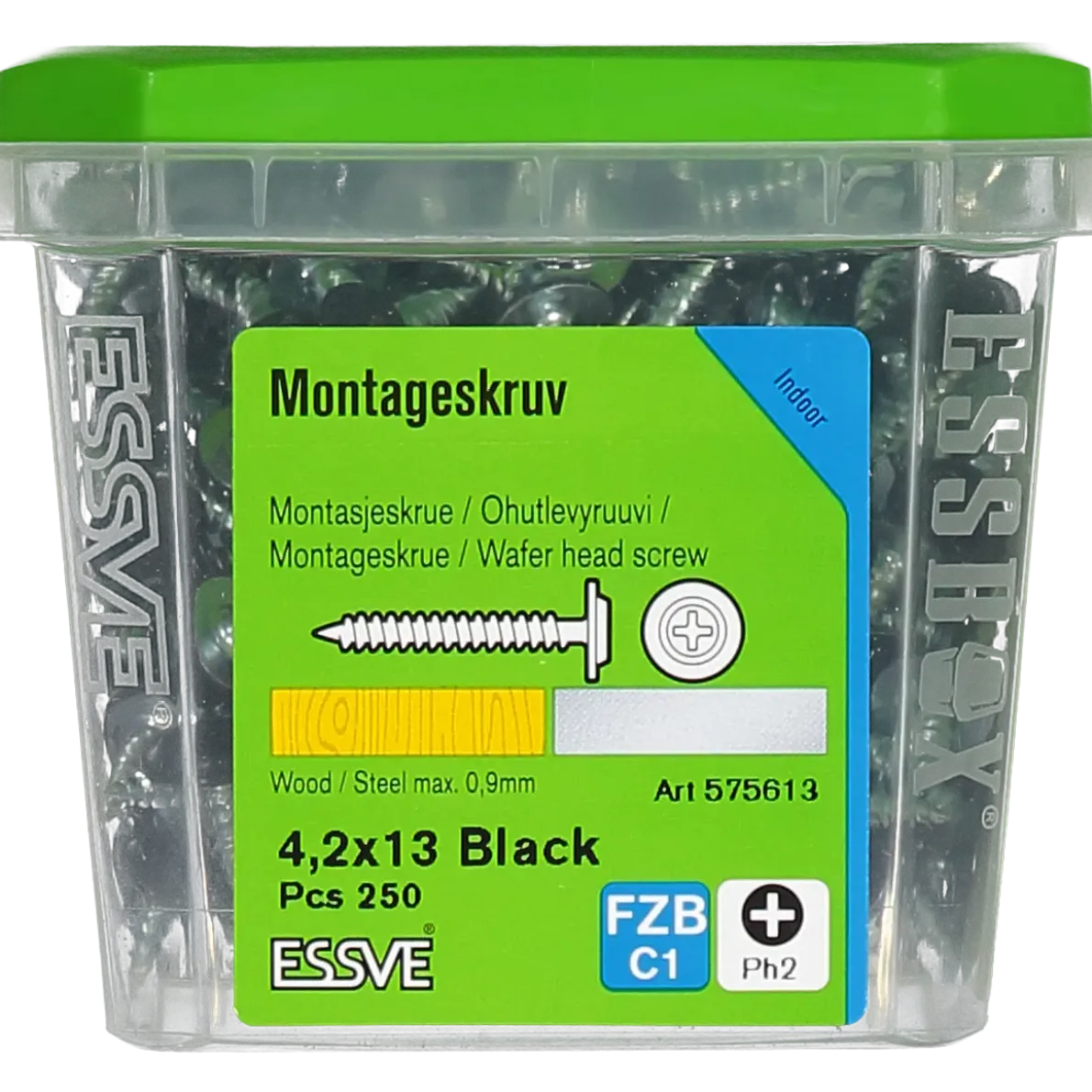 MONTAGESKRUV MED VASS SPETS PH2 SVARTLACKERAD 4,2X13 250ST