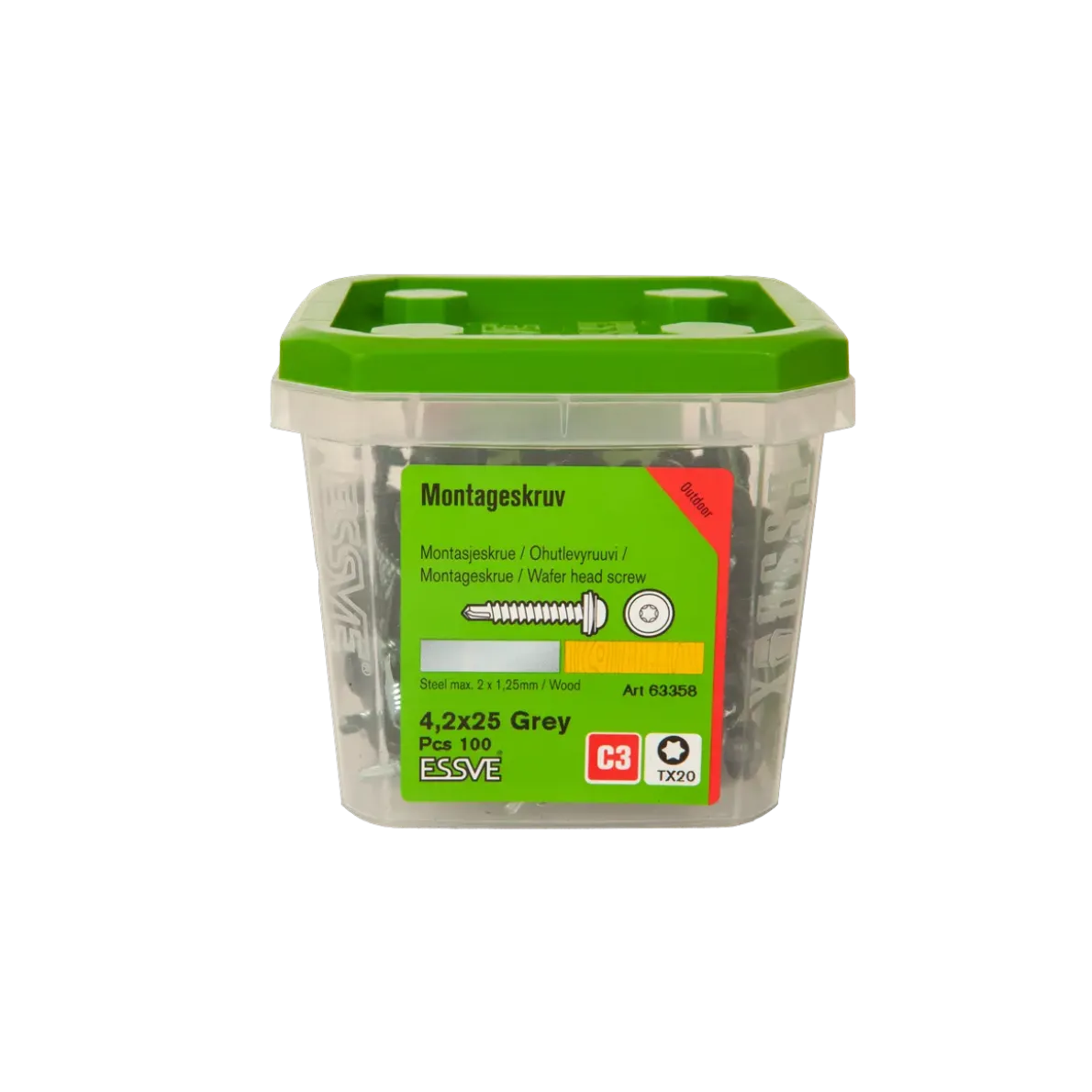 MONTAGESKRUV M RFR BRICKA GRÅ RAL7011 TX20 4,2X25 100ST