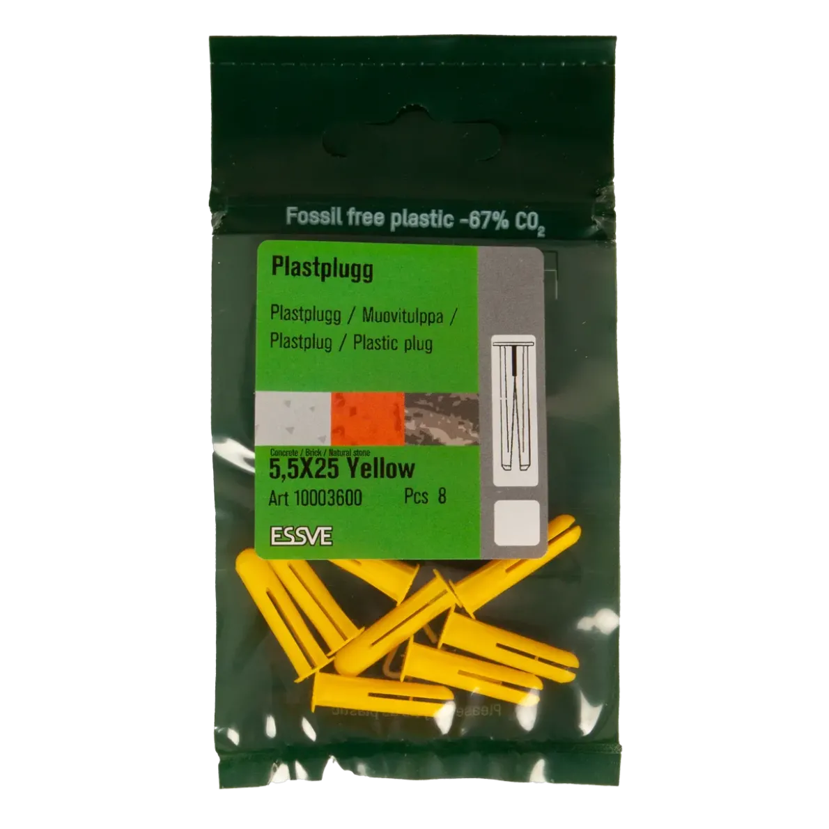 PLASTPLUGG GUL 5,5X25 8ST