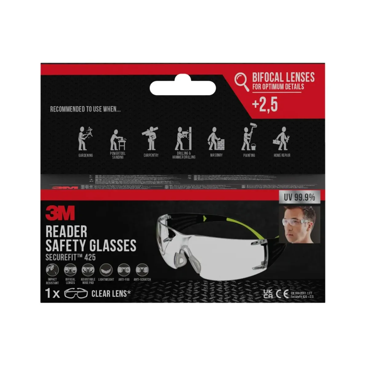 SKYDDSGLASÖGON SECUREFIT 425 PLUS 2,5 TRANSPARENTA GLAS