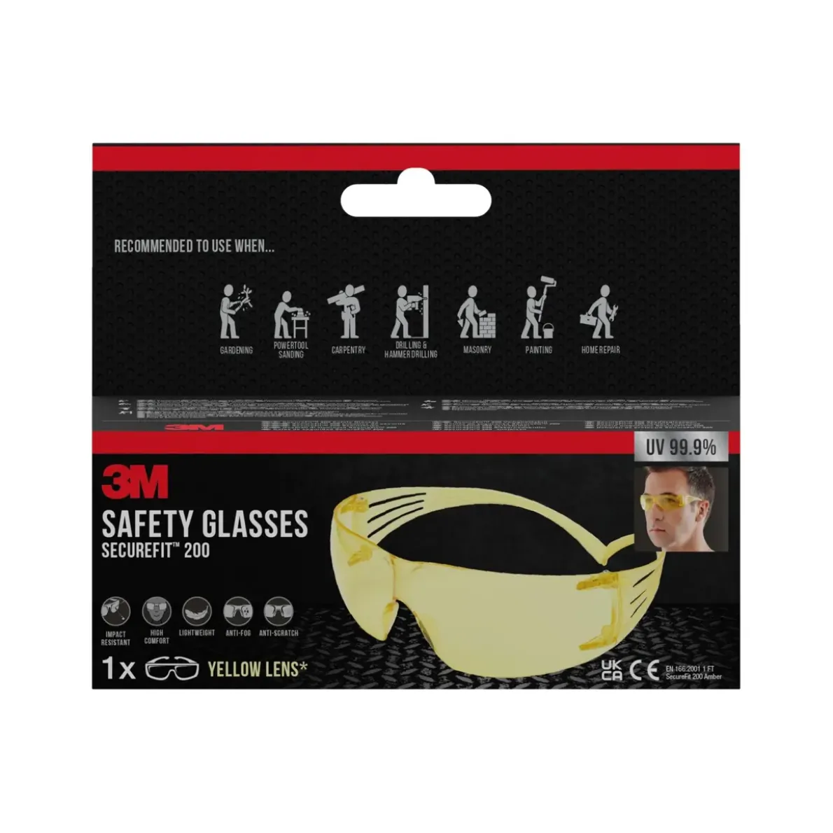 SKYDDSGLASÖGON SF200 SECUREFIT GUL LINS