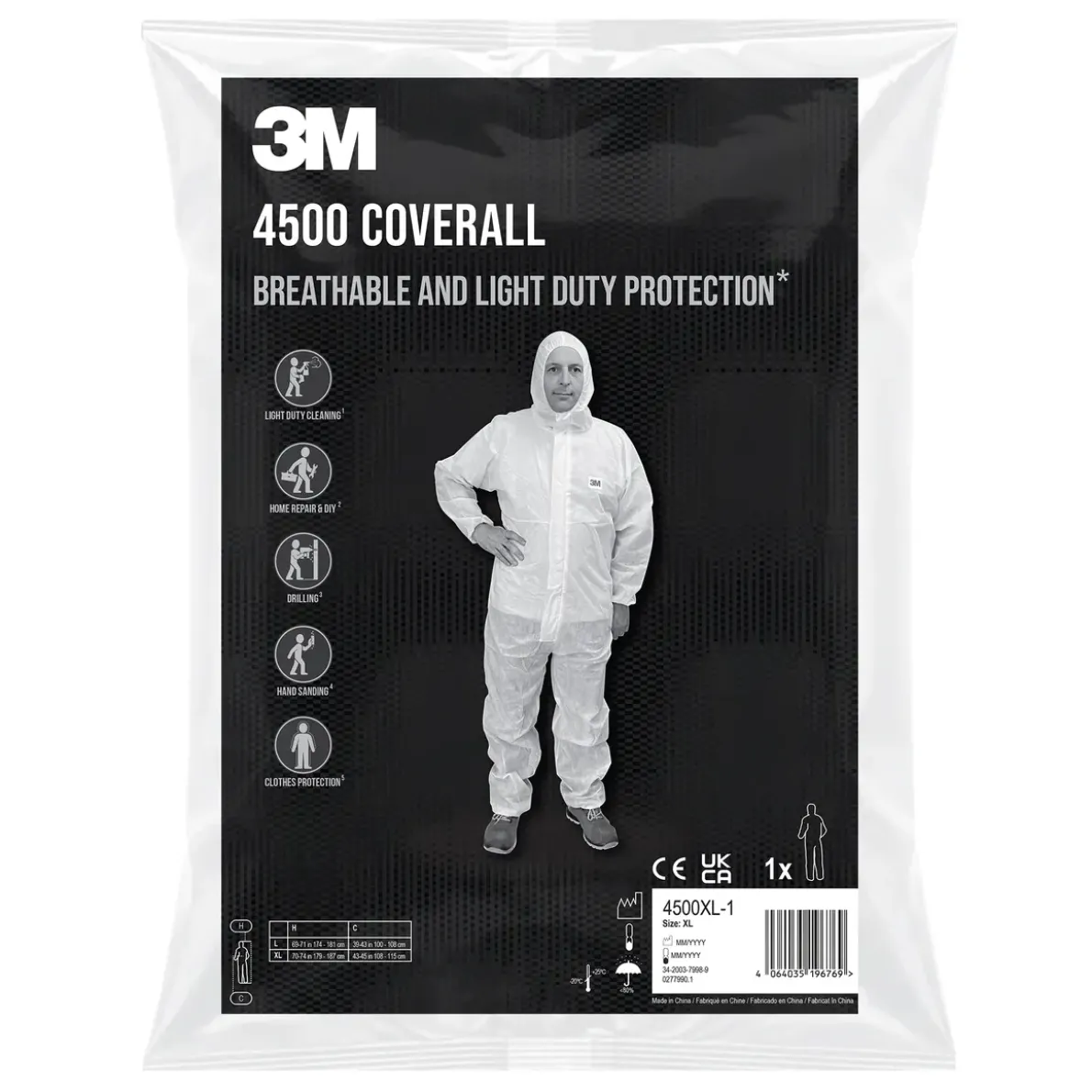 SKYDDSOVERALL 4500 KATEGORI 1 VIT EXTRA STOR