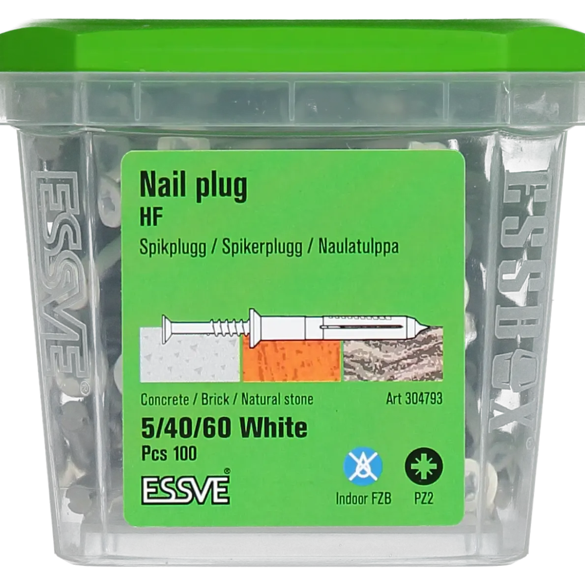 SPIKPLUGG HF MED FÖRSÄNKT KRAGE VIT 5/40/60 100ST