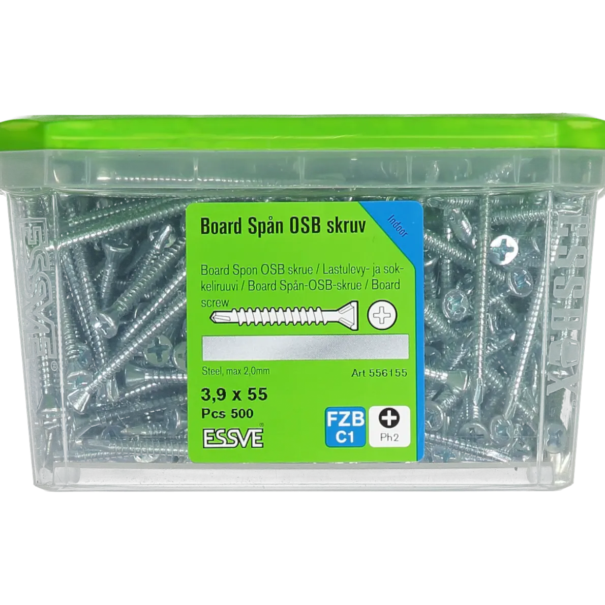 SPÅN/BOARDSKRUV PH2 BORRSPETS FZB 3,9X55 500ST