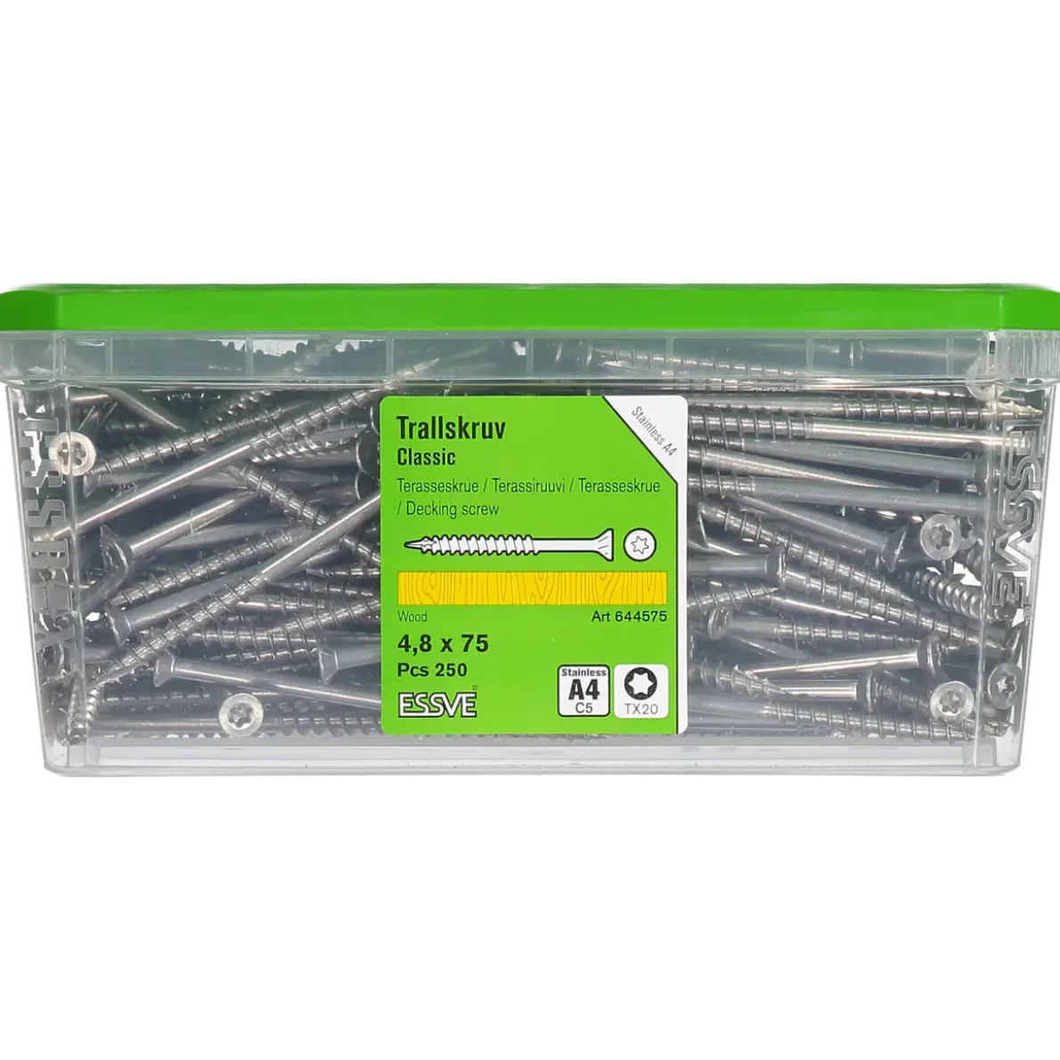 TRALLSKRUV CLASSIC ROSTFRI A4 SYRAFAST TX20 4,8X75 250ST