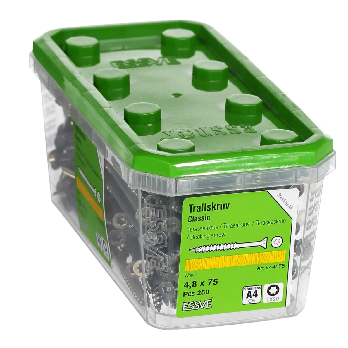 TRALLSKRUV CLASSIC ROSTFRI A4 SYRAFAST TX20 4,8X75 250ST