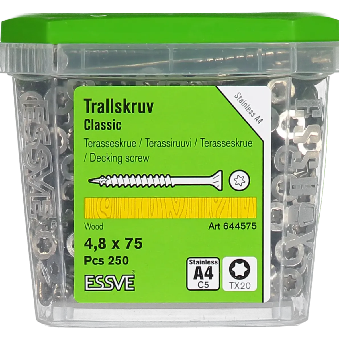 TRALLSKRUV CLASSIC ROSTFRI A4 SYRAFAST TX20 4,8X75 250ST